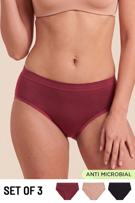 Buy Zivame Medium Rise Full Coverage Seamless Hipster Panty (Pack of 3) - Multicolor